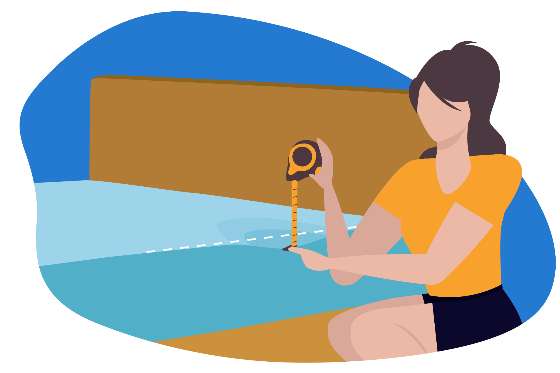 Pessoa a medir um colchão para avaliar o seu nível de firmeza